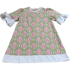 Stellybelly Dress 3T Green Pink White Print‎ Ruffle Sleeve Cute